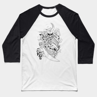 Hand-drawn with pencil samurai with snake design. Baseball T-Shirt